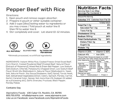 Alpineaire Foods Pepper Beef with Rice